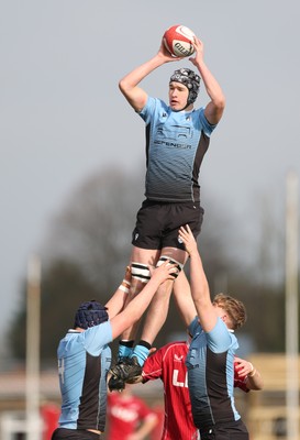 160225  Scarlets U18s v Cardiff U18s, WRU Regional Age Grade Semi Final - Gabe Williams of Cardiff Rugby takes the line out