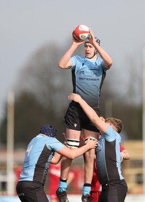 160225  Scarlets U18s v Cardiff U18s, WRU Regional Age Grade Semi Final - Gabe Williams of Cardiff Rugby takes the line out