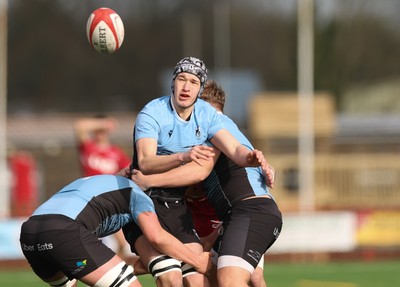 160225  Scarlets U18s v Cardiff U18s, WRU Regional Age Grade Semi Final - Gabe Williams of Cardiff Rugby takes the line out