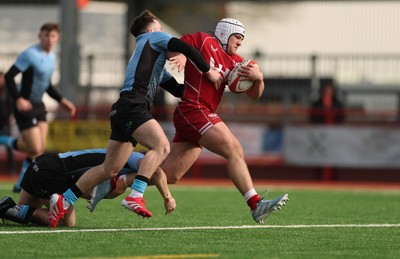 160225  Scarlets U18s v Cardiff U18s, WRU Regional Age Grade Semi Final - Jake Bowen of Scarlets is tackled just short of the line