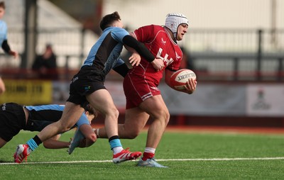 160225  Scarlets U18s v Cardiff U18s, WRU Regional Age Grade Semi Final - Jake Bowen of Scarlets is tackled just short of the line