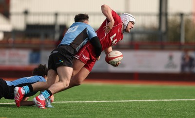 160225  Scarlets U18s v Cardiff U18s, WRU Regional Age Grade Semi Final - Jake Bowen of Scarlets is tackled just short of the line