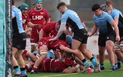 160225  Scarlets U18s v Cardiff U18s, WRU Regional Age Grade Semi Final - Osian Williams of Scarlets reaches out to score try