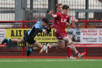 160225  Scarlets U18s v Cardiff U18s, WRU Regional Age Grade Semi Final - Sion Jones of Scarlets breaks down the line