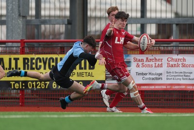 160225  Scarlets U18s v Cardiff U18s, WRU Regional Age Grade Semi Final - Sion Jones of Scarlets breaks down the line