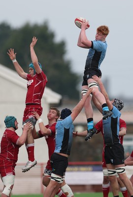 160225  Scarlets U18s v Cardiff U18s, WRU Regional Age Grade Semi Final - Sonny McCabe of Cardiff Rugby wins the line out