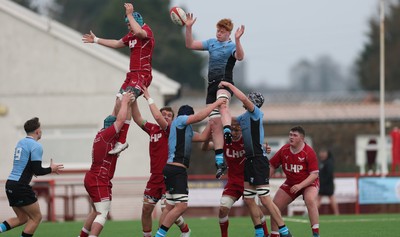 160225  Scarlets U18s v Cardiff U18s, WRU Regional Age Grade Semi Final - Sonny McCabe of Cardiff Rugby wins the line out