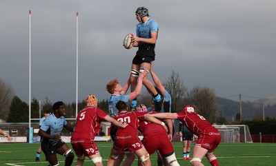 160225  Scarlets U18s v Cardiff U18s, WRU Regional Age Grade Semi Final - Gabe Williams of Cardiff Rugby takes the line out