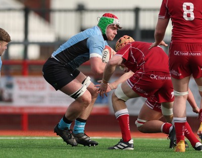 160225  Scarlets U18s v Cardiff U18s, WRU Regional Age Grade Semi Final - Theo Williams of Cardiff Rugby is stopped