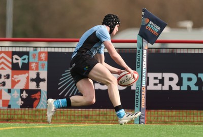 160225  Scarlets U18s v Cardiff U18s, WRU Regional Age Grade Semi Final - Rhys Cummings of Cardiff Rugby races in to score try