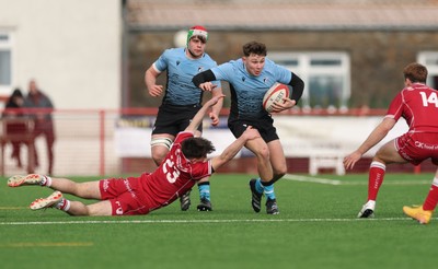 160225  Scarlets U18s v Cardiff U18s, WRU Regional Age Grade Semi Final - Mason Daniels of Cardiff Rugby takes on Harri Davies of Scarlets