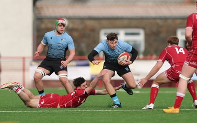 160225  Scarlets U18s v Cardiff U18s, WRU Regional Age Grade Semi Final - Mason Daniels of Cardiff Rugby takes on Harri Davies of Scarlets