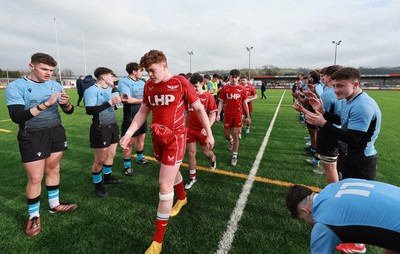 160225  Scarlets U18s v Cardiff U18s, WRU Regional Age Grade Semi Final - Scarlets players are applauded off the pitch at the end of the match