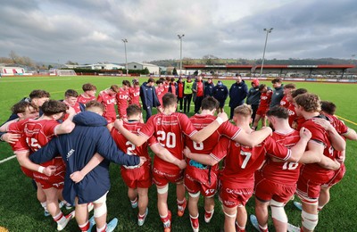 160225  Scarlets U18s v Cardiff U18s, WRU Regional Age Grade Semi Final - Scarlets huddle up at the end of the match