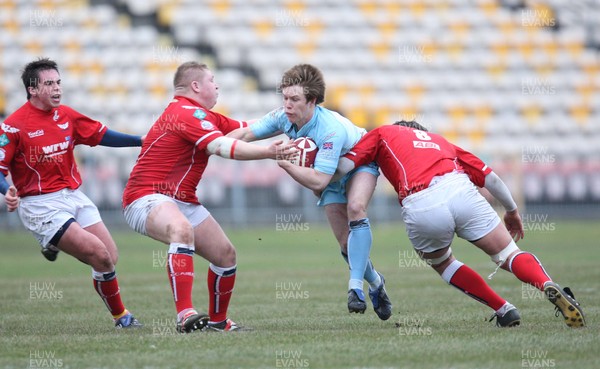 11.01.09 - Scarlets U18 v Ospreys U18, WRU Under 18 Regional Championship Final, Swansea. -  Ospreys' Chris Banfield attempts to get through the Scarlets defence 