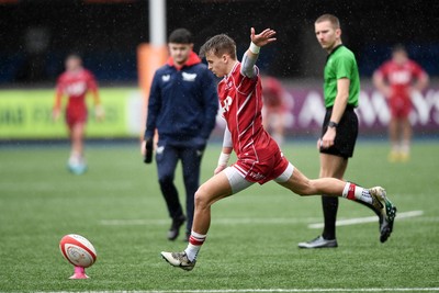 230225 - Scarlets U18s v Dragons U18s - Regional Age-Grade Championship finals - Cai Evans of Scarlets U18s kicks the conversion