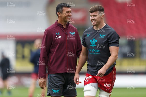 160923 - Scarlets v Barbarians - Phil Bennett Memorial Game - Scarlets forwards coach Albert van den Berg and Jac Price of Scarlets before the match