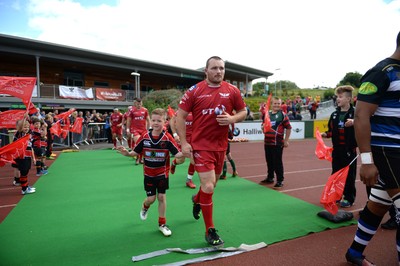 200816 - Scarlets v Bath - Preseason Friendly -Ken Owens of Scarlets leads out his side