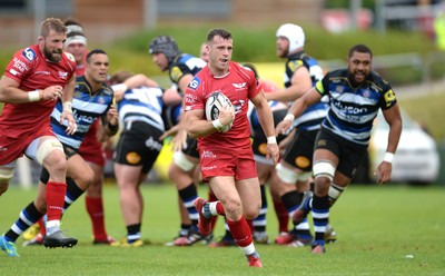 200816 - Scarlets v Bath - Preseason Friendly -Gareth Davies of Scarlets gets into space