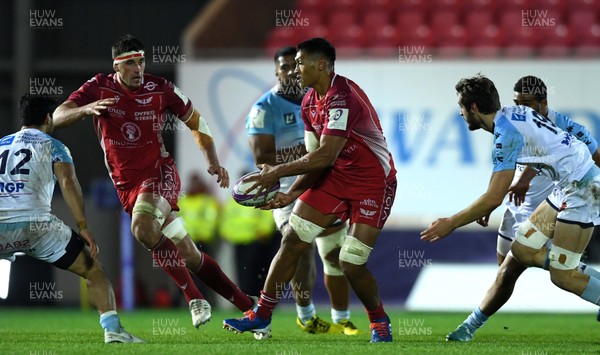 141219 - Scarlets v Bayonne - European Rugby Challenge Cup - Sam Lousi of Scarlets gets the ball away