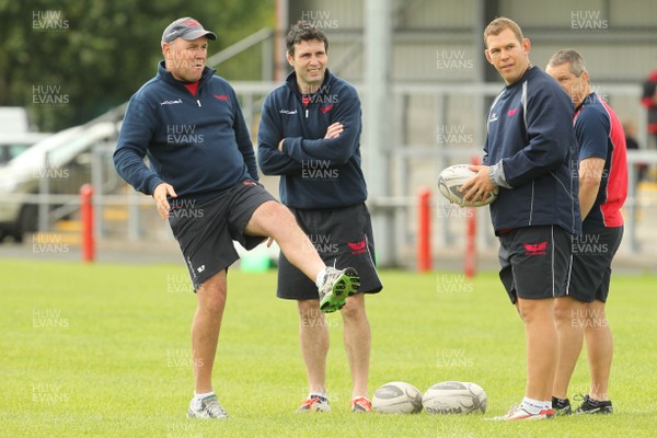 290815 Scarlets v Bedford Pre Season FriendlyScarlets Coaching team Wayne Pivac, Stephen Jones and Ioan Cunningham