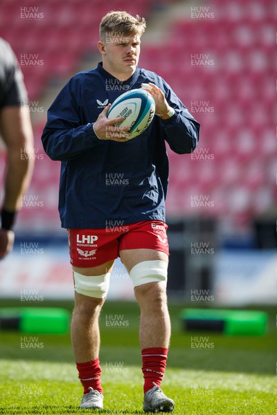 230324 - Scarlets v Benetton - United Rugby Championship - Teddy Leatherbarrow of Scarlets during the warm up