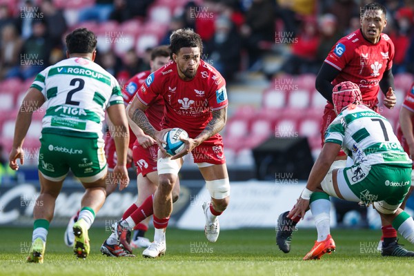 230324 - Scarlets v Benetton - United Rugby Championship - Vaea Fifita of Scarlets looks for a gap