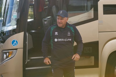 101026 - Scarlets v Benetton Rugby - United Rugby Championship - Benetton head coach Wayne Pivac arrives at Parc y Scarlets