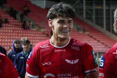 101026 - Scarlets v Benetton Rugby - United Rugby Championship - Eddie James of Scarlets at the end of the match