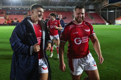 101026 - Scarlets v Benetton Rugby - United Rugby Championship - Joe Hawkins and Sam O'Connor of Scarlets at the end of the match