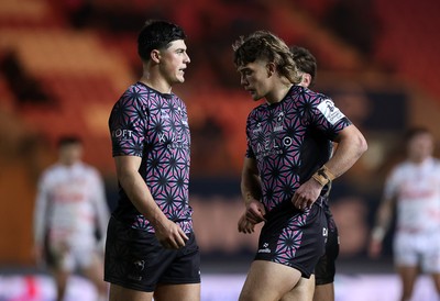 061225 - Scarlets v Bristol Bears - Investec European Champions Cup - Louis Rees-Zammit and Aidan Boshoff of Bristol Bears 