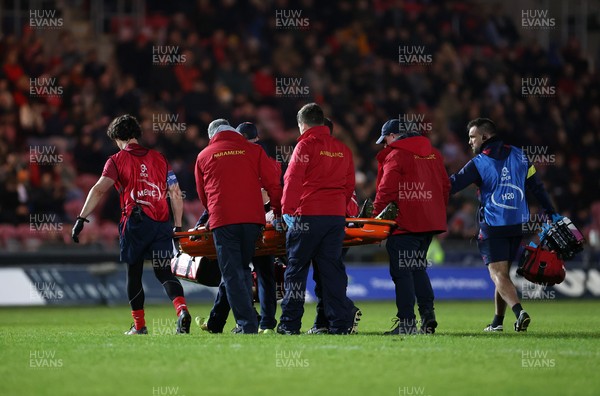 061225 - Scarlets v Bristol Bears - Investec European Champions Cup - Archer Holz of Scarlets leaves the field on a stretcher