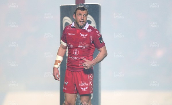 291218 - Scarlets v Cardiff Blues - Guinness PRO14 - Hadleigh Parkes of Scarlets through the mist