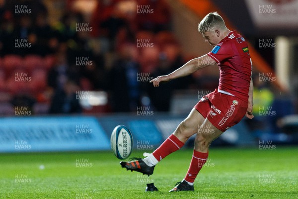 020422 - Scarlets v Cardiff Rugby - United Rugby Championship - Sam Costelow of Scarlets kicks a conversion