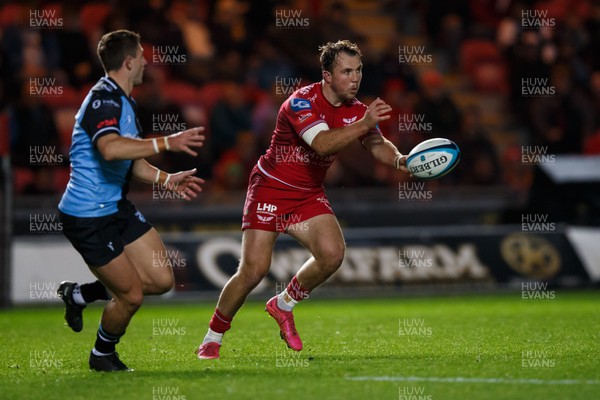 041123 - Scarlets v Cardiff Rugby - United Rugby Championship - Ioan Lloyd of Scarlets passes the ball