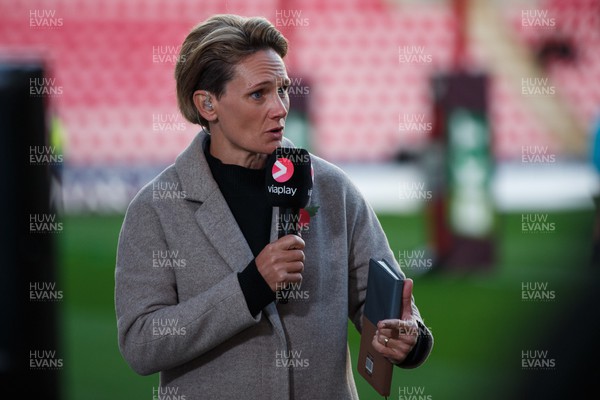 041123 - Scarlets v Cardiff Rugby - United Rugby Championship - Former Wales international Philippa Tuttiett, on television pundit duty