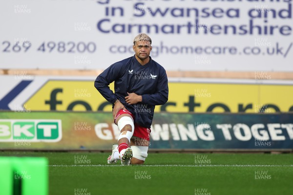 041123 - Scarlets v Cardiff Rugby - United Rugby Championship - Vaea Fifita of Scarlets warms up