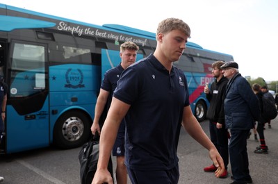 180426 - Scarlets v Cardiff Rugby - United Rugby Championship - Jacob Beetham of Cardiff arrives at the stadium