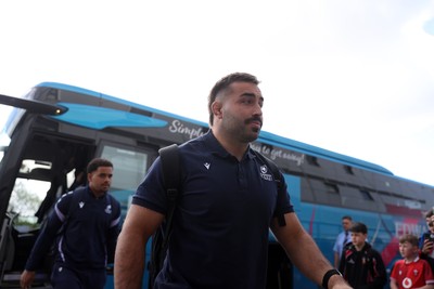 180426 - Scarlets v Cardiff Rugby - United Rugby Championship - Liam Belcher of Cardiff arrives at the stadium