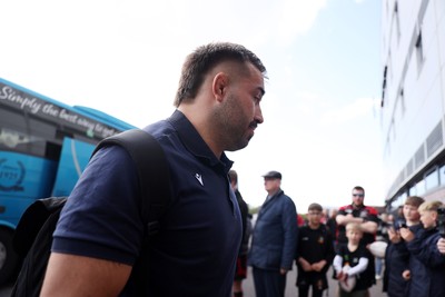 180426 - Scarlets v Cardiff Rugby - United Rugby Championship - Liam Belcher of Cardiff arrives at the stadium