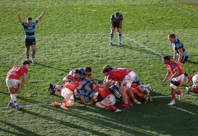 180426 - Scarlets v Cardiff Rugby - United Rugby Championship - Javan Sebastian of Cardiff scores the match winning try in the last seconds of the game