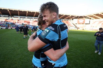 180426 - Scarlets v Cardiff Rugby - United Rugby Championship - Josh McNally of Cardiff at full time