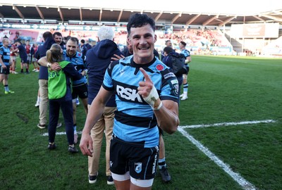 180426 - Scarlets v Cardiff Rugby - United Rugby Championship - Ellis Bevan of Cardiff at full time