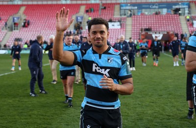 180426 - Scarlets v Cardiff Rugby - United Rugby Championship - Ben Thomas of Cardiff at full time
