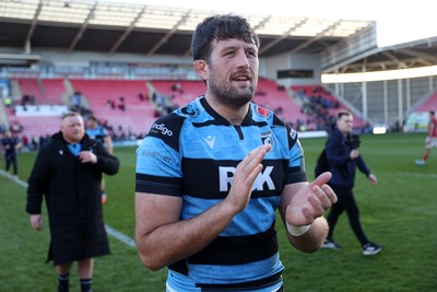 180426 - Scarlets v Cardiff Rugby - United Rugby Championship - Rory Thornton of Cardiff at full time