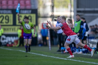 180426 - Scarlets v Cardiff Rugby - United Rugby Championship - Blair Murray of Scarlets takes a quick line out