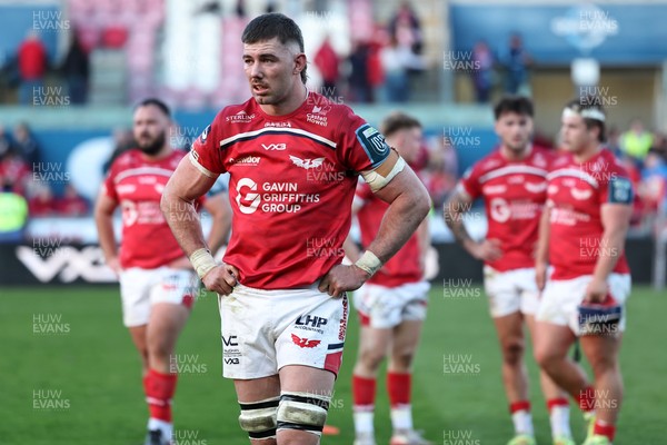 180426 - Scarlets v Cardiff Rugby - United Rugby Championship - Max Douglas of Scarlets dejected at the final whistle