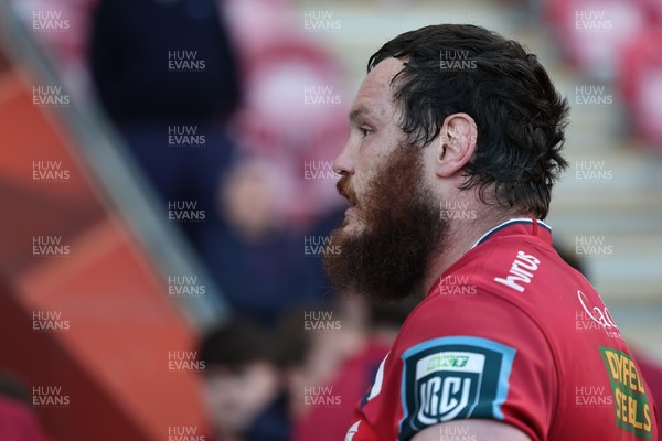 180426 - Scarlets v Cardiff Rugby - United Rugby Championship - Marnus Van Der Merwe of Scarlets at the final whistle