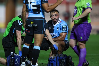 260926 - Scarlets v Cardiff Rugby - United Rugby Championship - Liam Belcher of Cardiff receives treatment