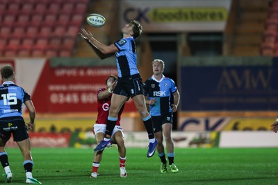 260926 - Scarlets v Cardiff Rugby - United Rugby Championship - Jacob Beetham of Cardiff takes a high ball